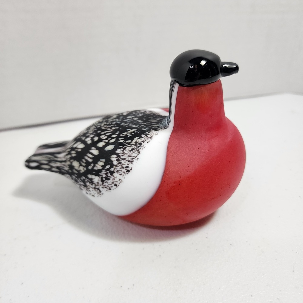 Iittala Oiva Toikka Bullfinch Red Black White Frosted Art Glass Bird Finland